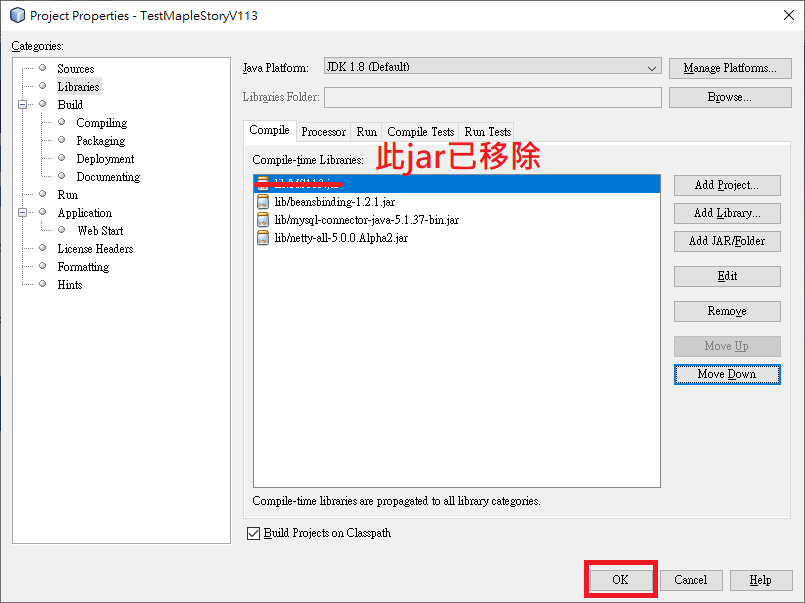 Properties 視窗設定完成後按下 OK