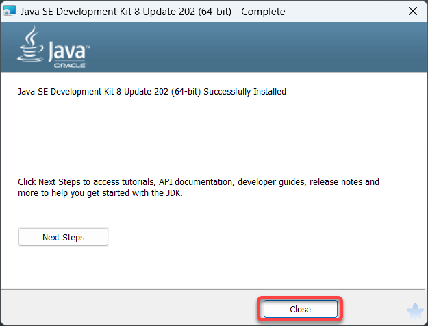 安裝需要用到的軟體 - 安裝 JDK 8 - Step 5 完成